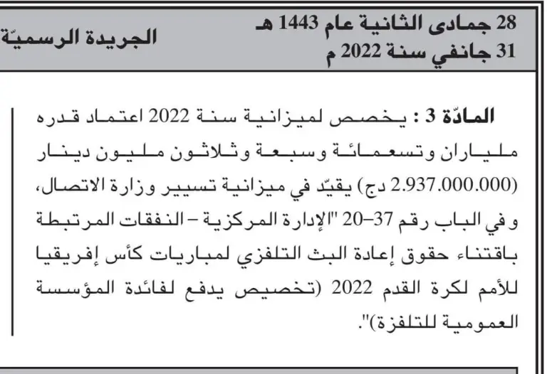 التلفزيون العمومي اقتنى حقوق بث مباريات “كاس امم افريقيا” بالمليارات