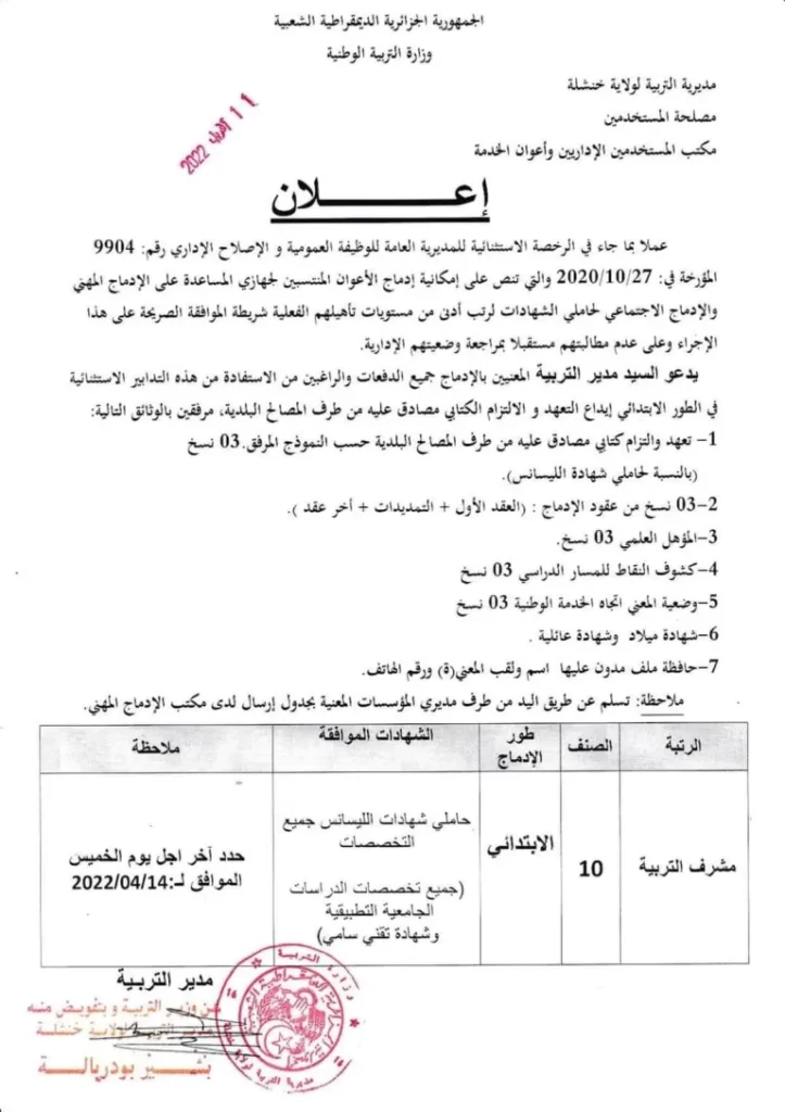 استحداث منصب مشرف تربية في المدارس الإبتدائية