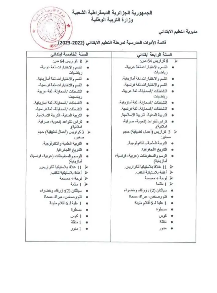 وزارة التربية الوطنية تكشف قائمة الأدوات المدرسية للأطوار الثلاثة