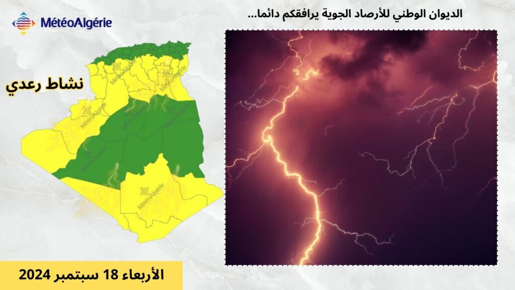 تساقط أمطار رعدية غزيرة اليوم على الولايات الداخلية والجنوبية